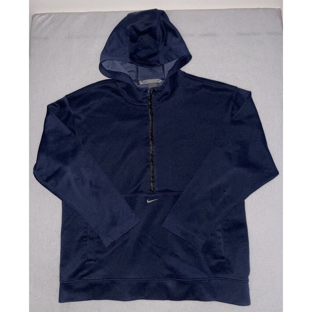 Vintage Nike Center Swoosh Hoodie Mens M Navy 1/2‎ Zip Pullover Silver Tag Y2K